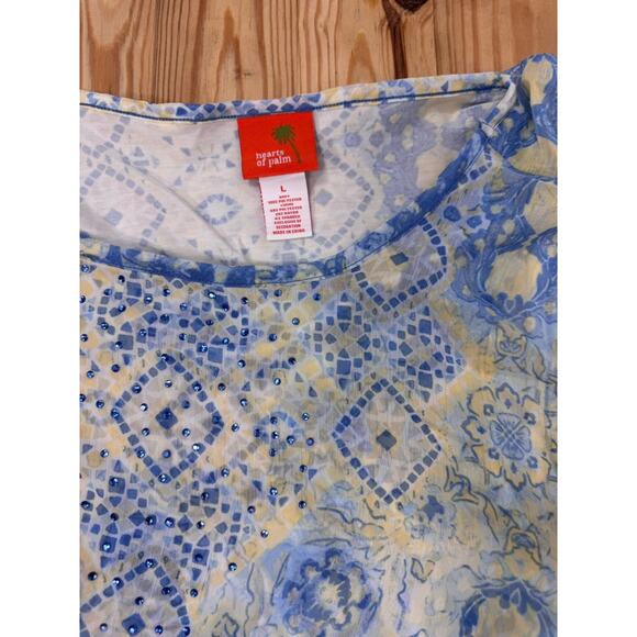 Hearts of Palm Women's Tropical Forest Print Knit Top Front Beads Size Large - Picture 6 of 9